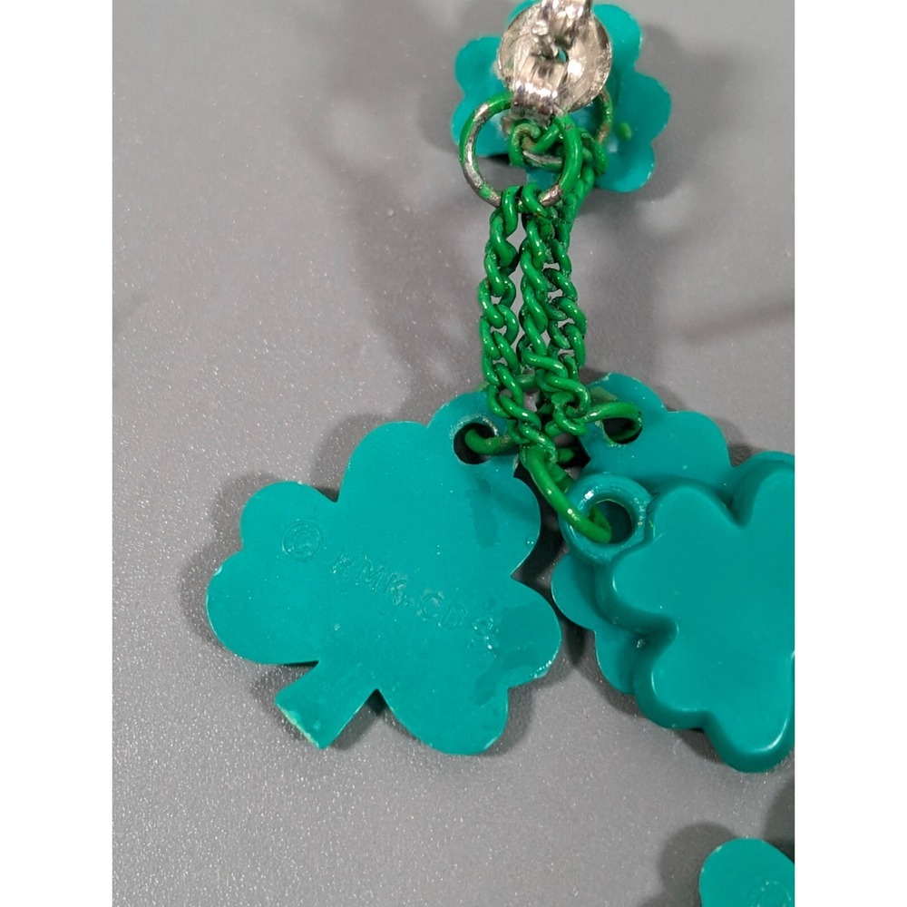Vintage Hallmark Green Clover Front‎ Back Dangle Earrings Luck St Patricks Day - Picture 8 of 11